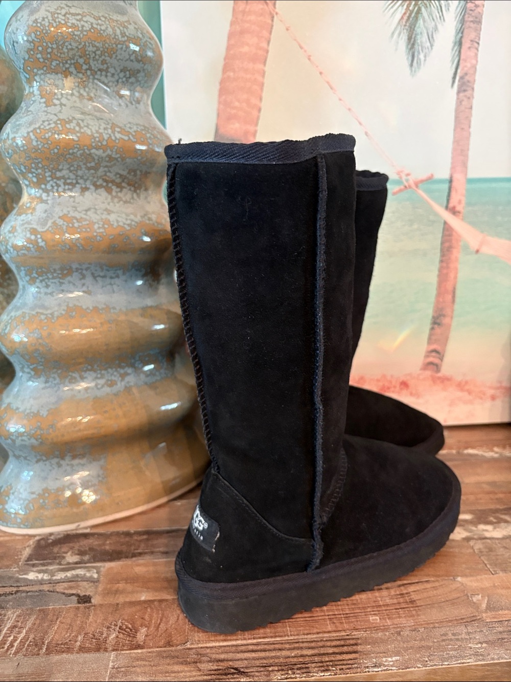 UGG Black Suede Women's Mid-Calf Shearling Boots